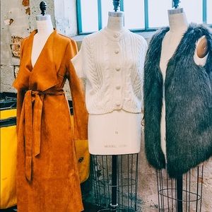 Brown Faux Suede Coat with tie!